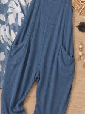 LuLaRoe Slate Blue Relaxed Jumpsuit with Pockets